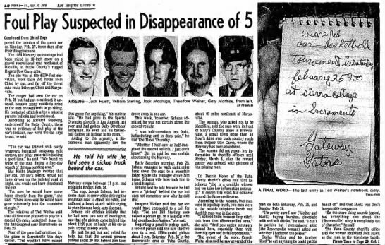 Странная смерть пятерых мужчин из Юба-Сити Это случилось в феврале 1978 года, когда пятеро близких друзей Гэри Дейл Матиас, Джек Мадруга, Джеки Хьюитт, Теодор (Тед) Вейхер и Уильям Стерлинг из